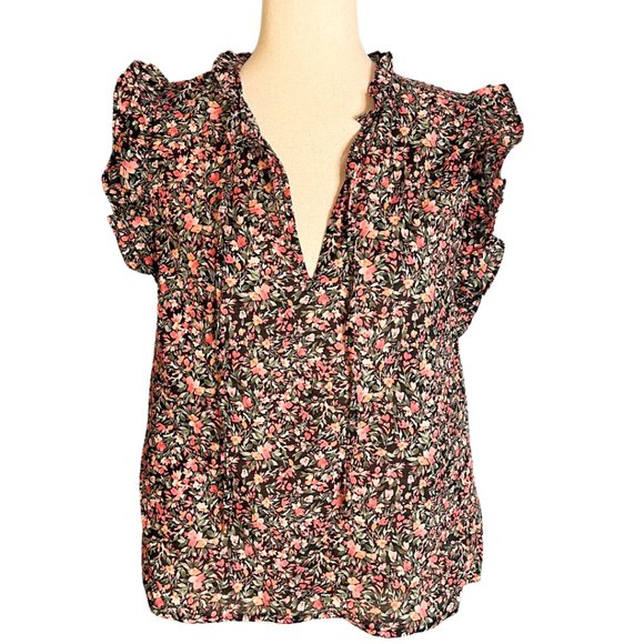 NWT BB Dakota Steve Madden Floral Sleeveless Top Ruffle Detail Size Large V-Neck - Picture 4 of 11